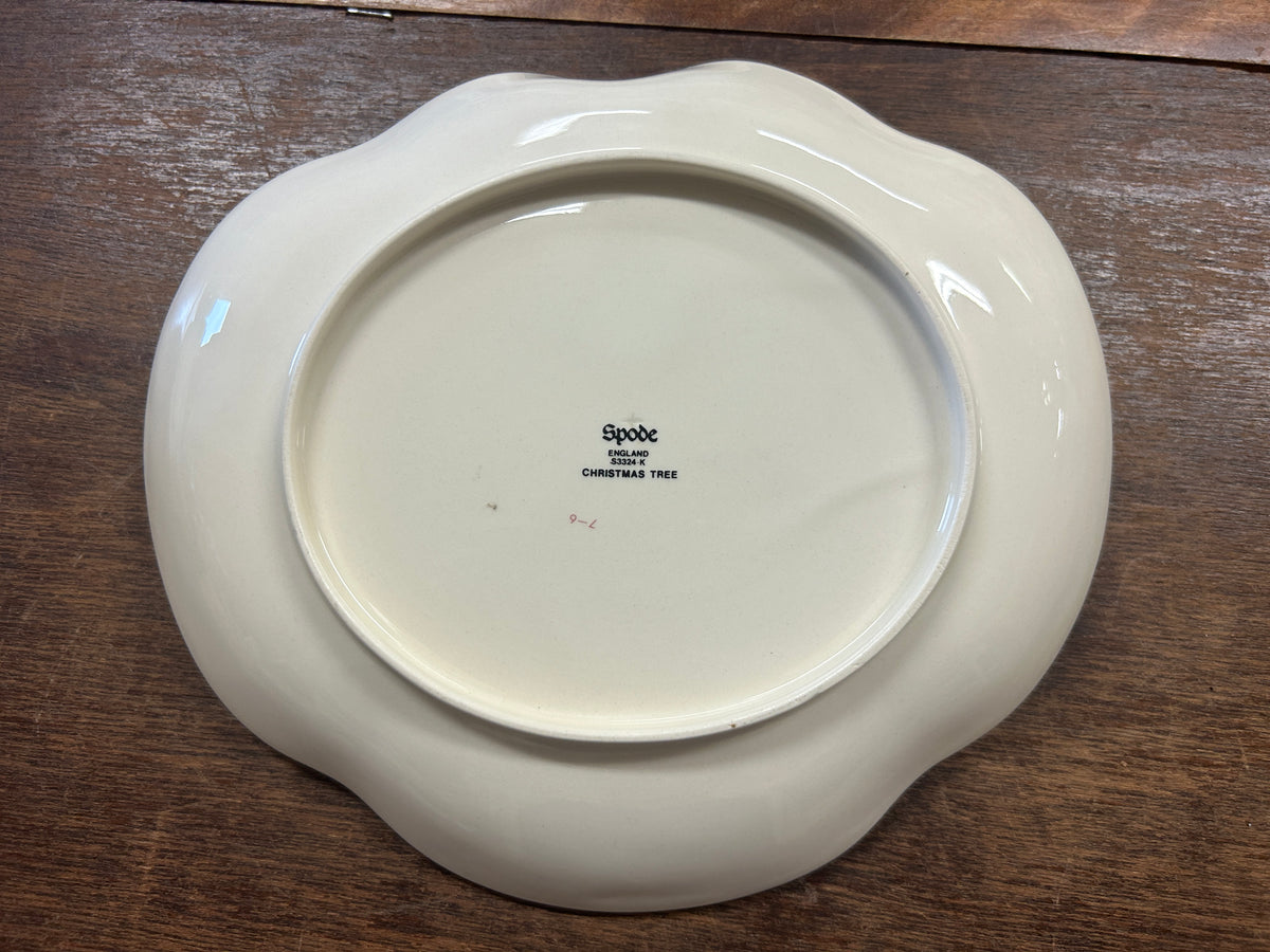 Red Green White Spode Christmas Tree Handled Plate, 8 1/4"