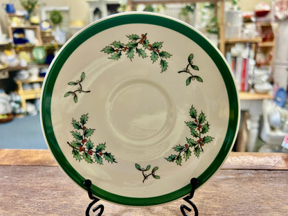 Red Green White Spode Christmas Tree Saucer England, 5 1/2"