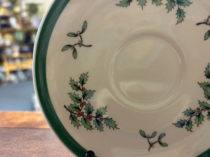 Red Green White Spode Christmas Tree Saucer England, 5 1/2"