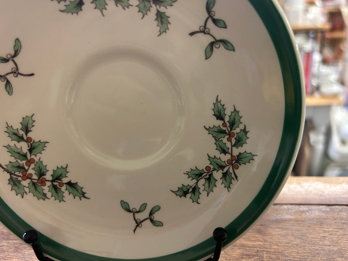 Red Green White Spode Christmas Tree Saucer England, 5 1/2"
