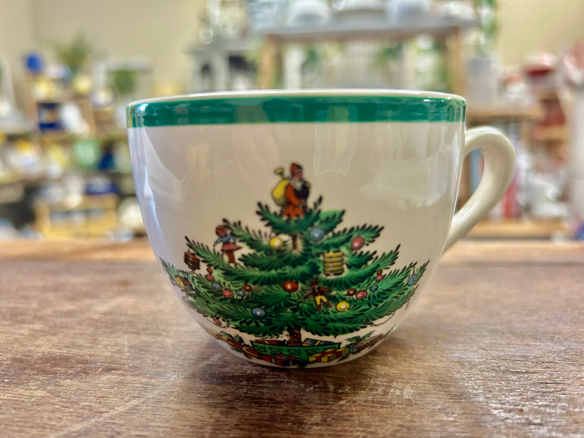 Red Green White Spode Christmas Tree Cup England, 2 1/2"
