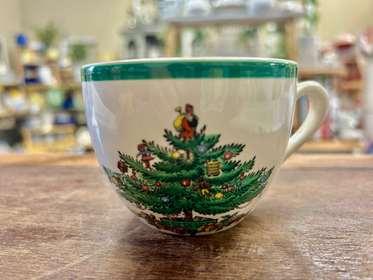 Red Green White Spode Christmas Tree Cup England, 2 1/2"