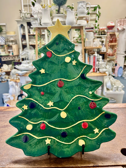 Green Lindsey Jordan Christmas Tree Platter, 14"