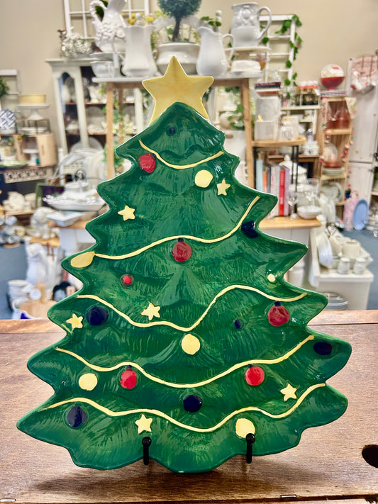 Green Lindsey Jordan Christmas Tree Platter, 14"