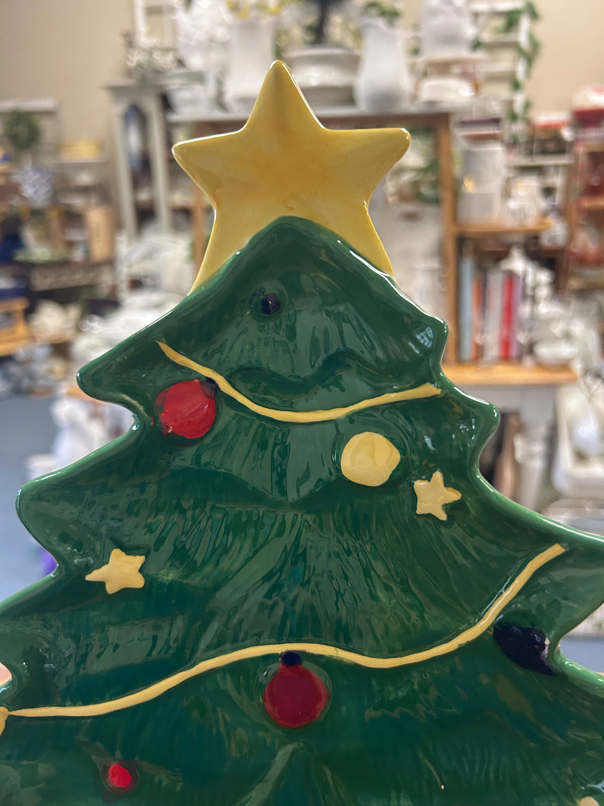 Green Lindsey Jordan Christmas Tree Platter, 14"