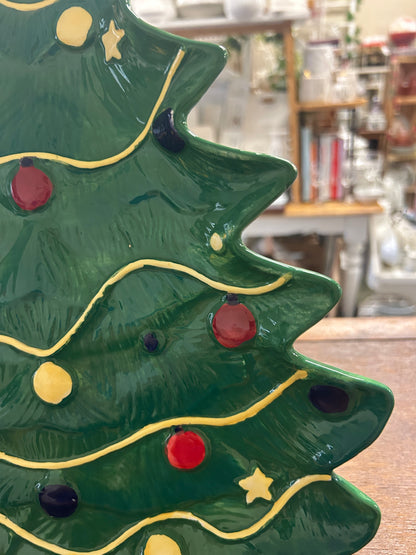 Green Lindsey Jordan Christmas Tree Platter, 14"