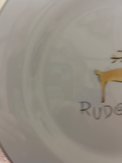 White Pottery Barn Rudolph Reindeer Platter Japan, 12"