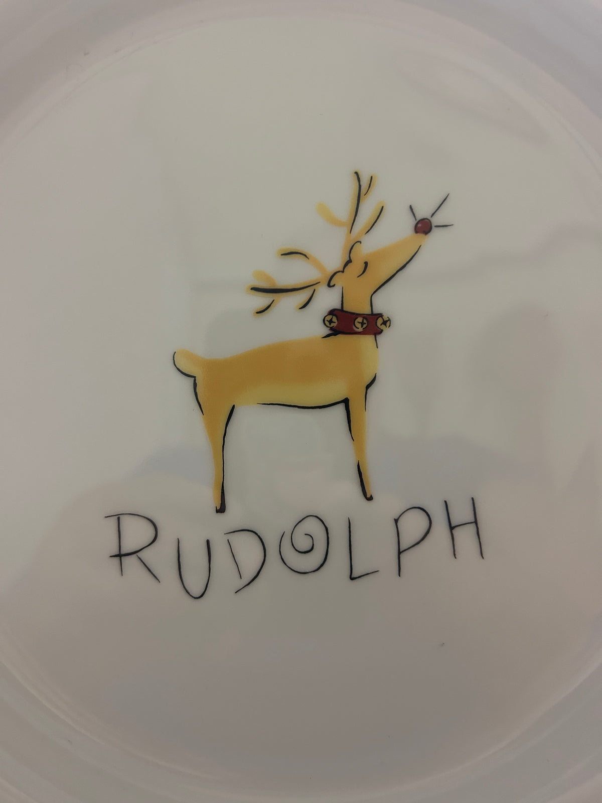 White Pottery Barn Rudolph Reindeer Platter Japan, 12"