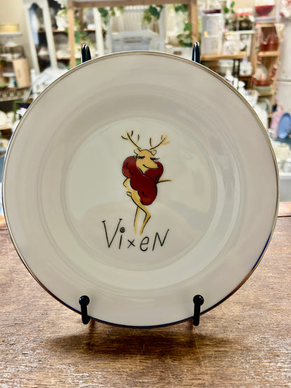 White Pottery Barn Vixen Reindeer Plate Japan, 8 1/2"