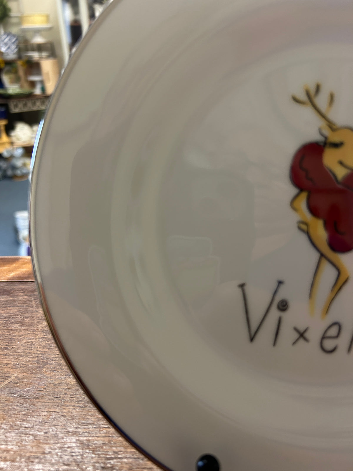 White Pottery Barn Vixen Reindeer Plate Japan, 8 1/2"