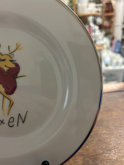White Pottery Barn Vixen Reindeer Plate Japan, 8 1/2"