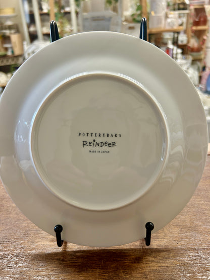 White Pottery Barn Vixen Reindeer Plate Japan, 8 1/2"