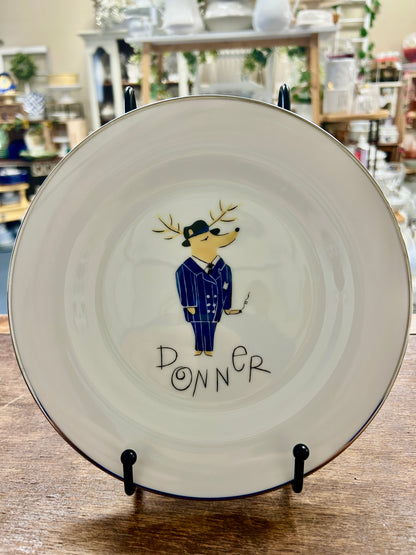 White Pottery Barn Donner Reindeer Plate Japan, 8 1/2"