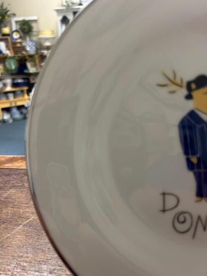White Pottery Barn Donner Reindeer Plate Japan, 8 1/2"