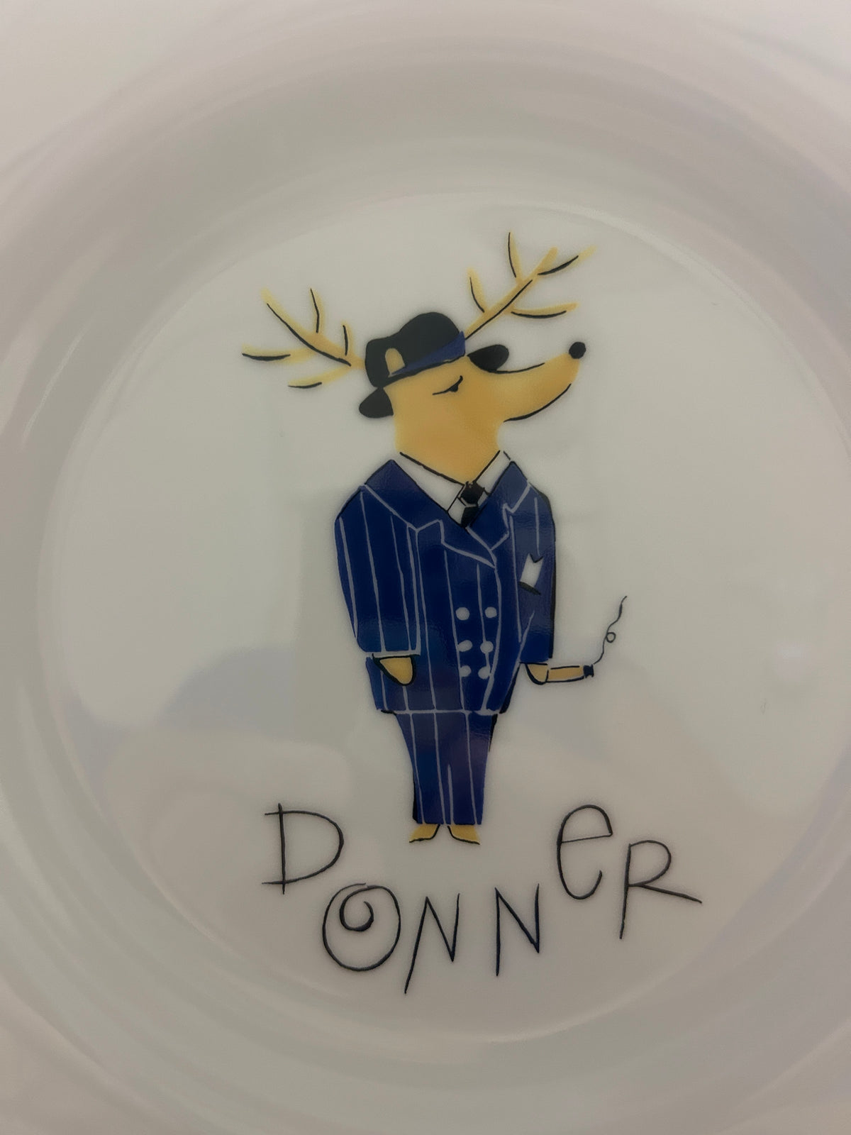 White Pottery Barn Donner Reindeer Plate Japan, 8 1/2"
