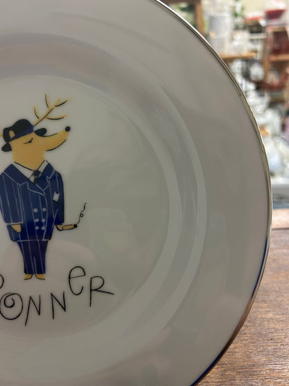 White Pottery Barn Donner Reindeer Plate Japan, 8 1/2"