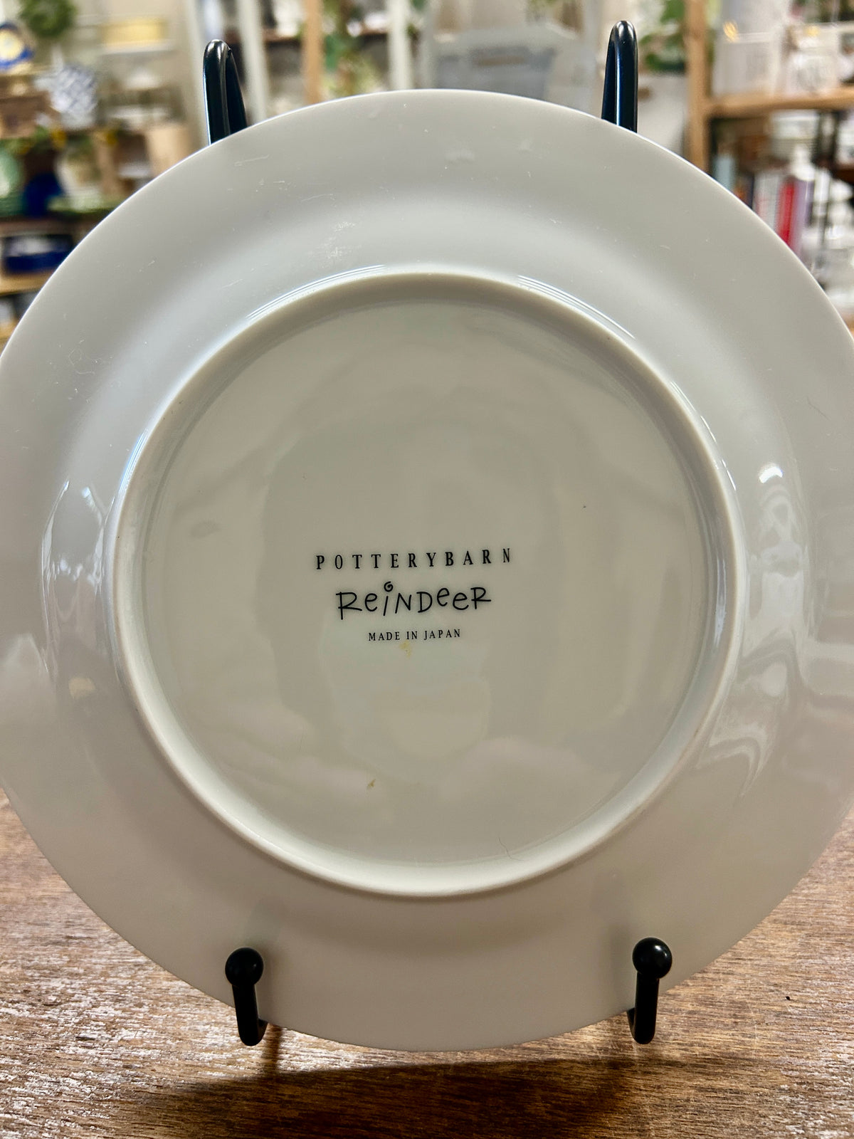 White Pottery Barn Donner Reindeer Plate Japan, 8 1/2"