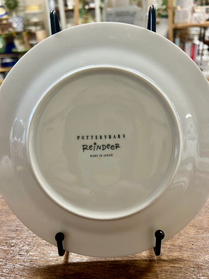 White Pottery Barn Donner Reindeer Plate Japan, 8 1/2"