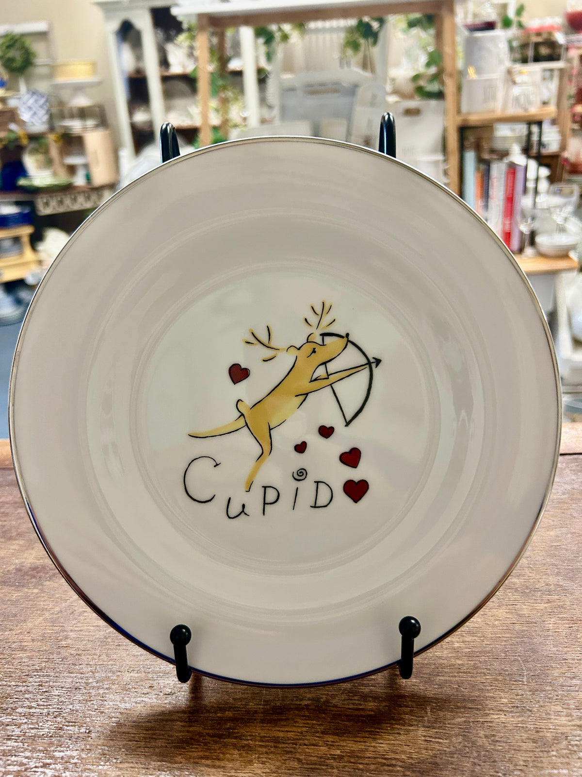 White Pottery Barn Cupid Reindeer Plate Japan, 8 1/2"