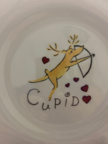 White Pottery Barn Cupid Reindeer Plate Japan, 8 1/2"