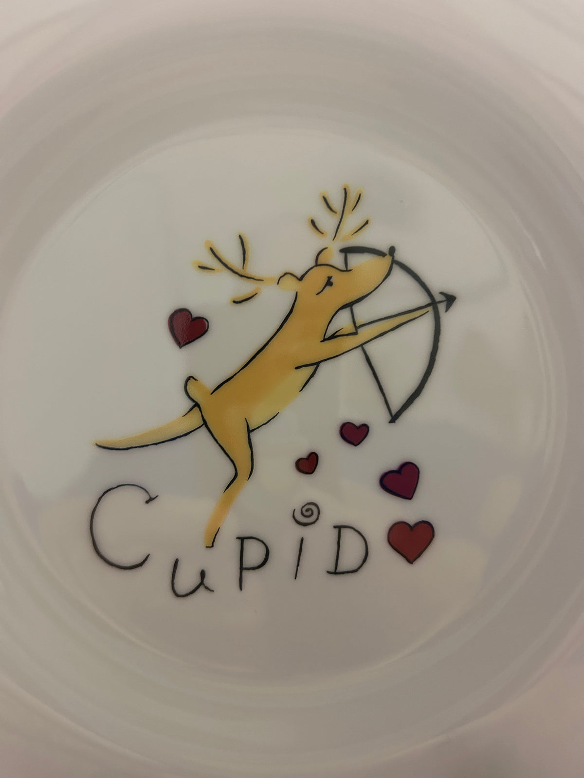 White Pottery Barn Cupid Reindeer Plate Japan, 8 1/2"