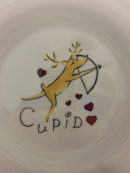 White Pottery Barn Cupid Reindeer Plate Japan, 8 1/2"