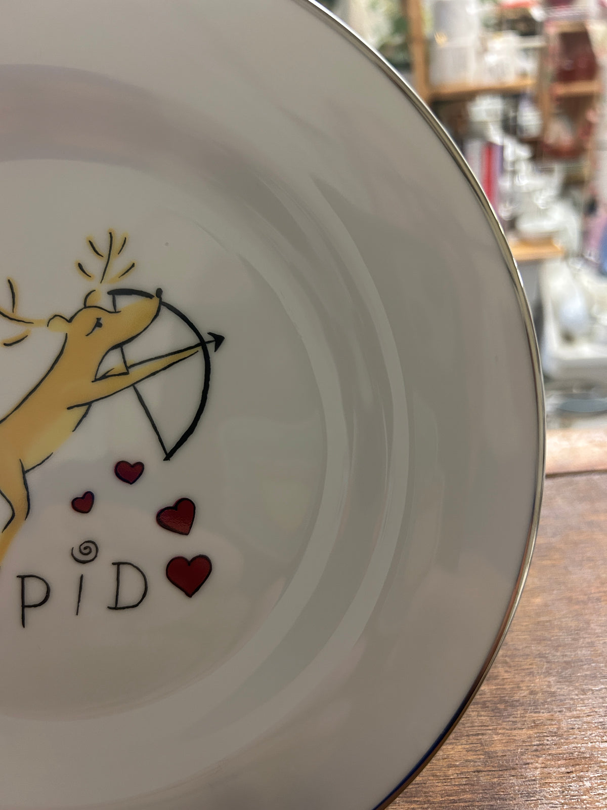White Pottery Barn Cupid Reindeer Plate Japan, 8 1/2"