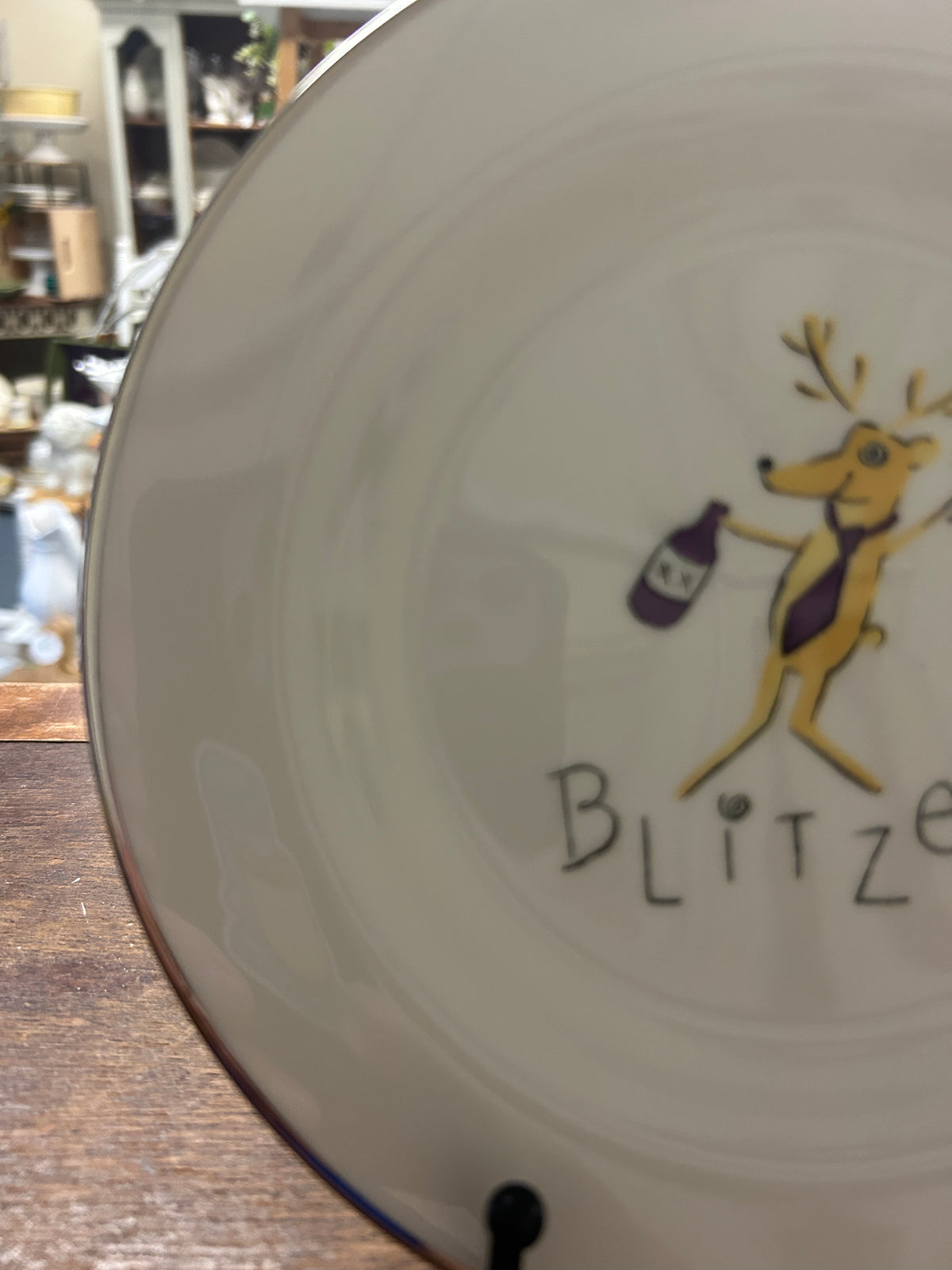 White Pottery Barn Blitzen Reindeer Plate Japan, 8 1/2"
