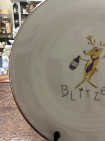 White Pottery Barn Blitzen Reindeer Plate Japan, 8 1/2"