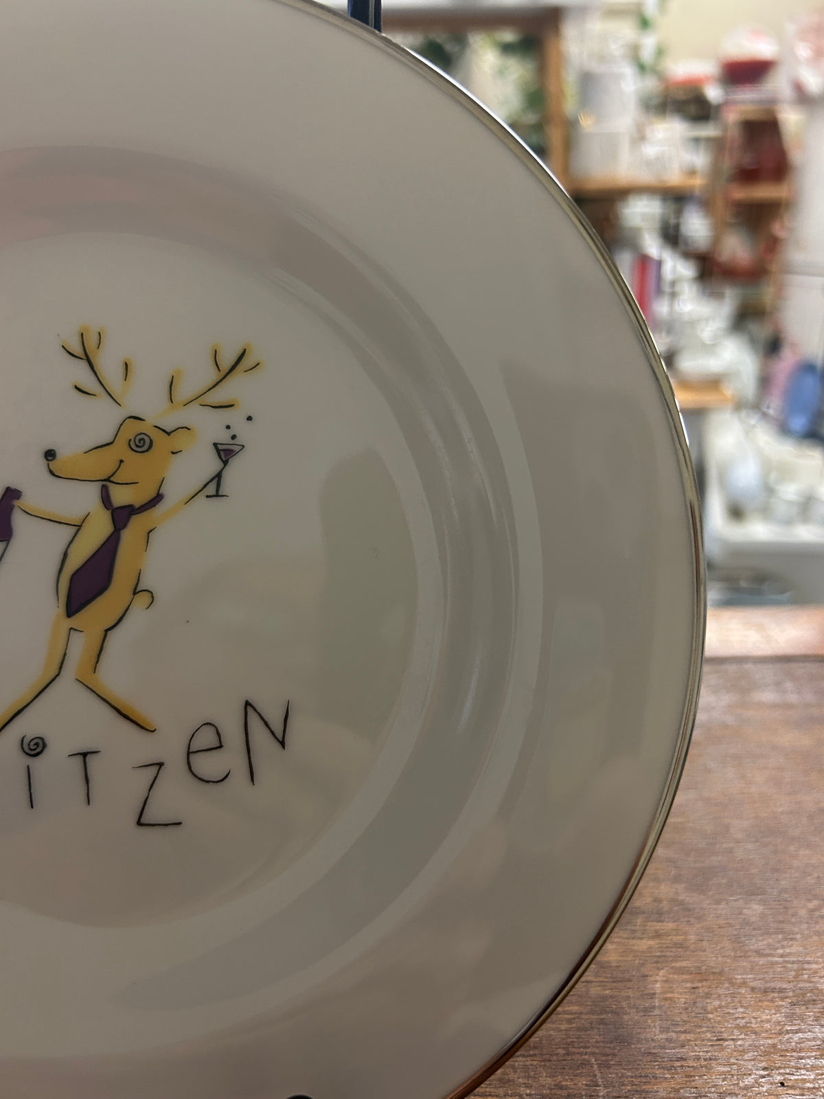 White Pottery Barn Blitzen Reindeer Plate Japan, 8 1/2"