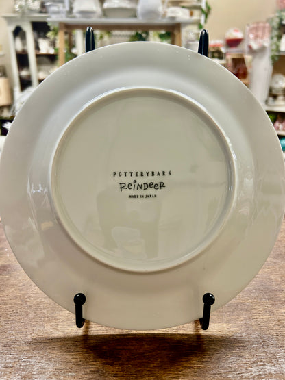 White Pottery Barn Blitzen Reindeer Plate Japan, 8 1/2"