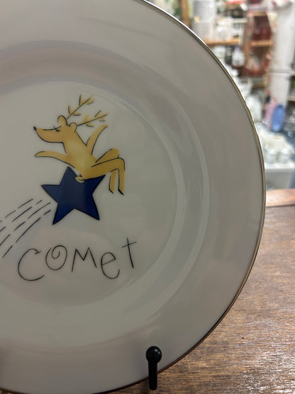 White Pottery Barn Comet Reindeer Plate Japan, 8 1/2"