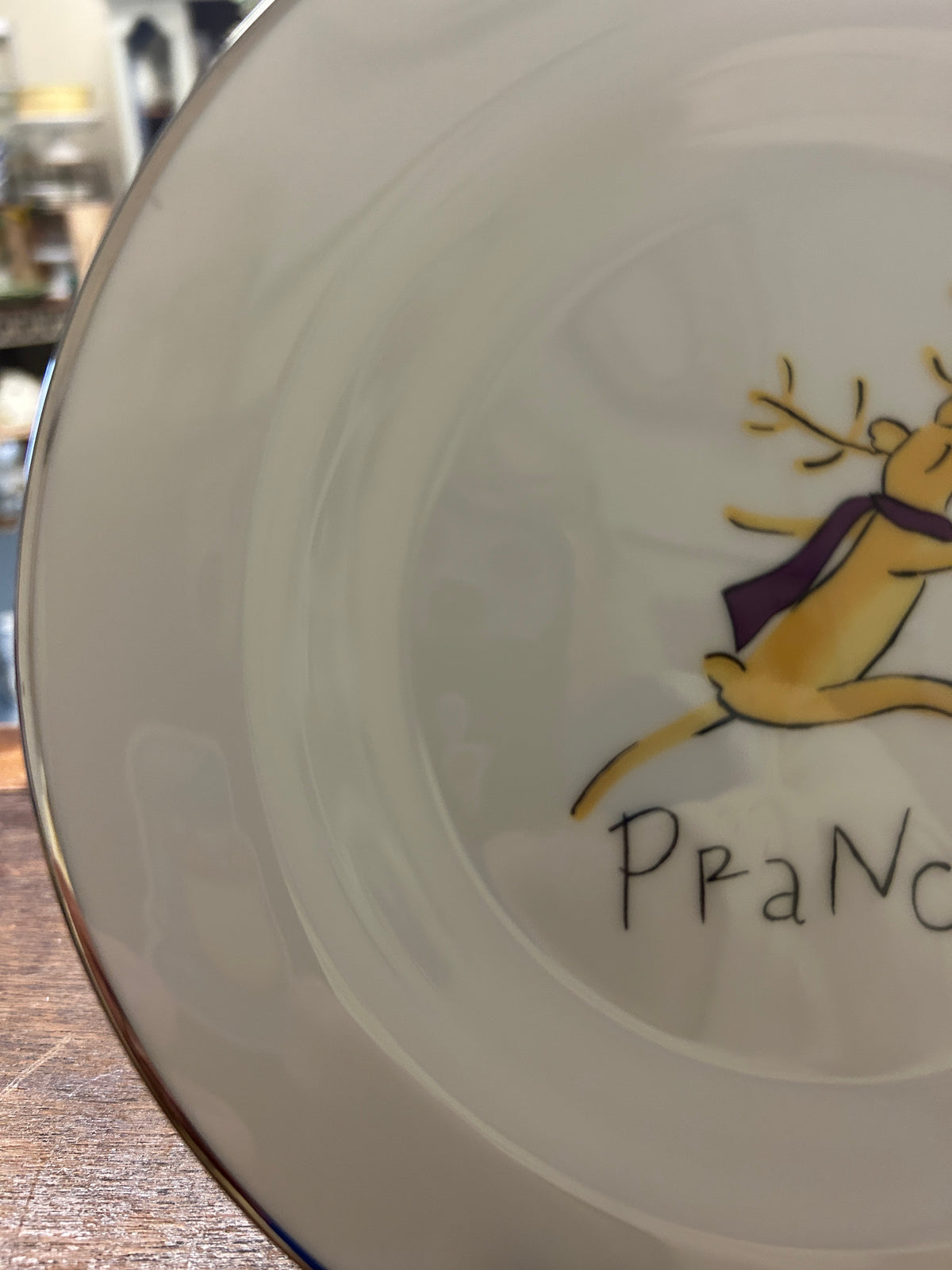 White Pottery Barn Prancer Reindeer Plate Japan, 8 1/2"