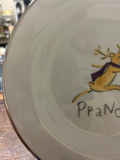 White Pottery Barn Prancer Reindeer Plate Japan, 8 1/2"
