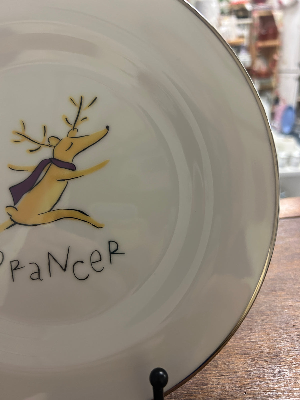 White Pottery Barn Prancer Reindeer Plate Japan, 8 1/2"