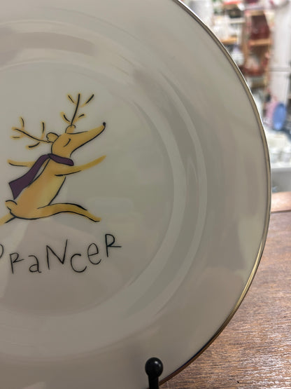 White Pottery Barn Prancer Reindeer Plate Japan, 8 1/2"