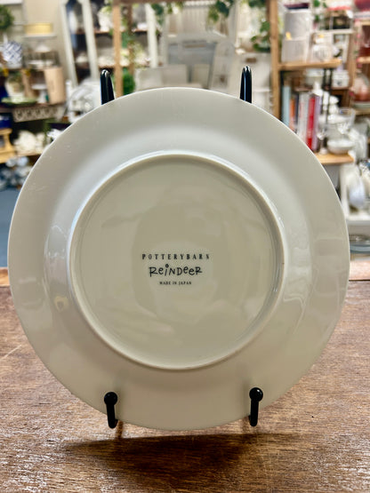 White Pottery Barn Prancer Reindeer Plate Japan, 8 1/2"