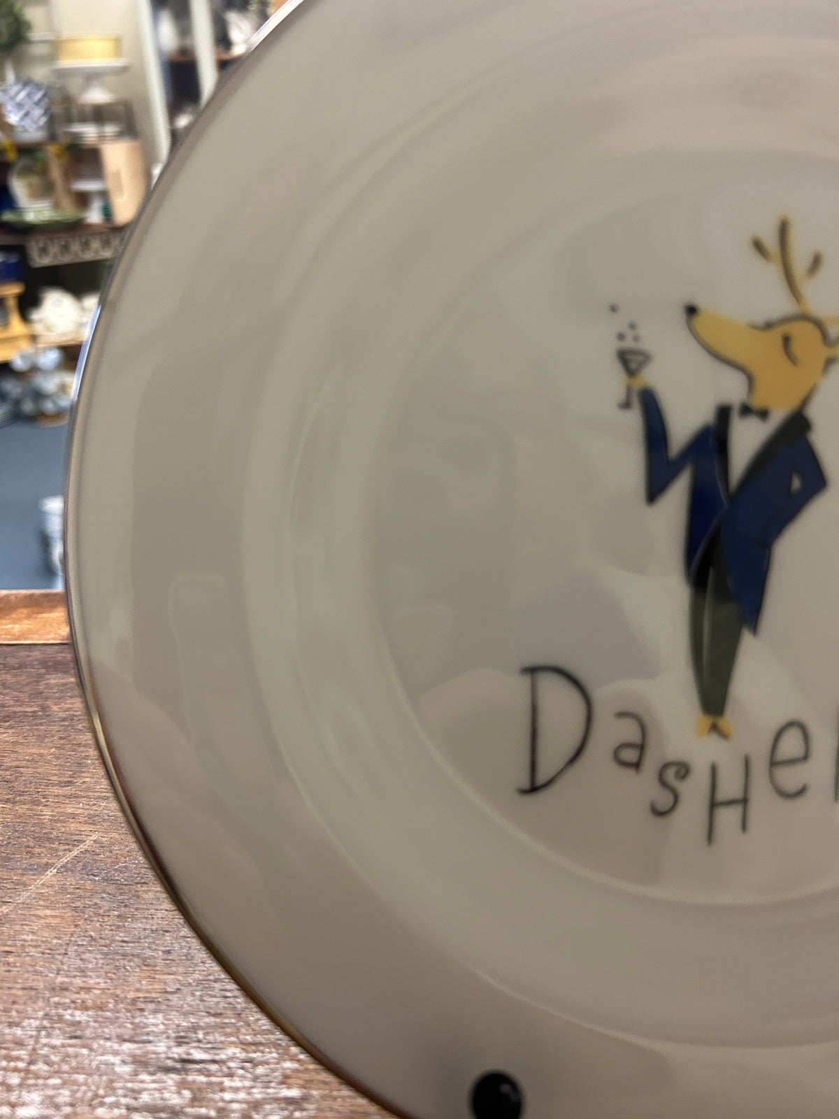 White Pottery Barn Dasher Reindeer Plate Japan, 8 1/2"