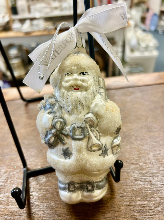 White Waterford Silver Christmas Santa Ornament, 5 1/2"
