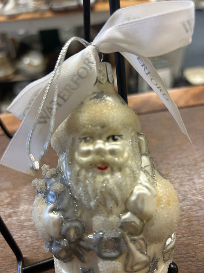 White Waterford Silver Christmas Santa Ornament, 5 1/2"