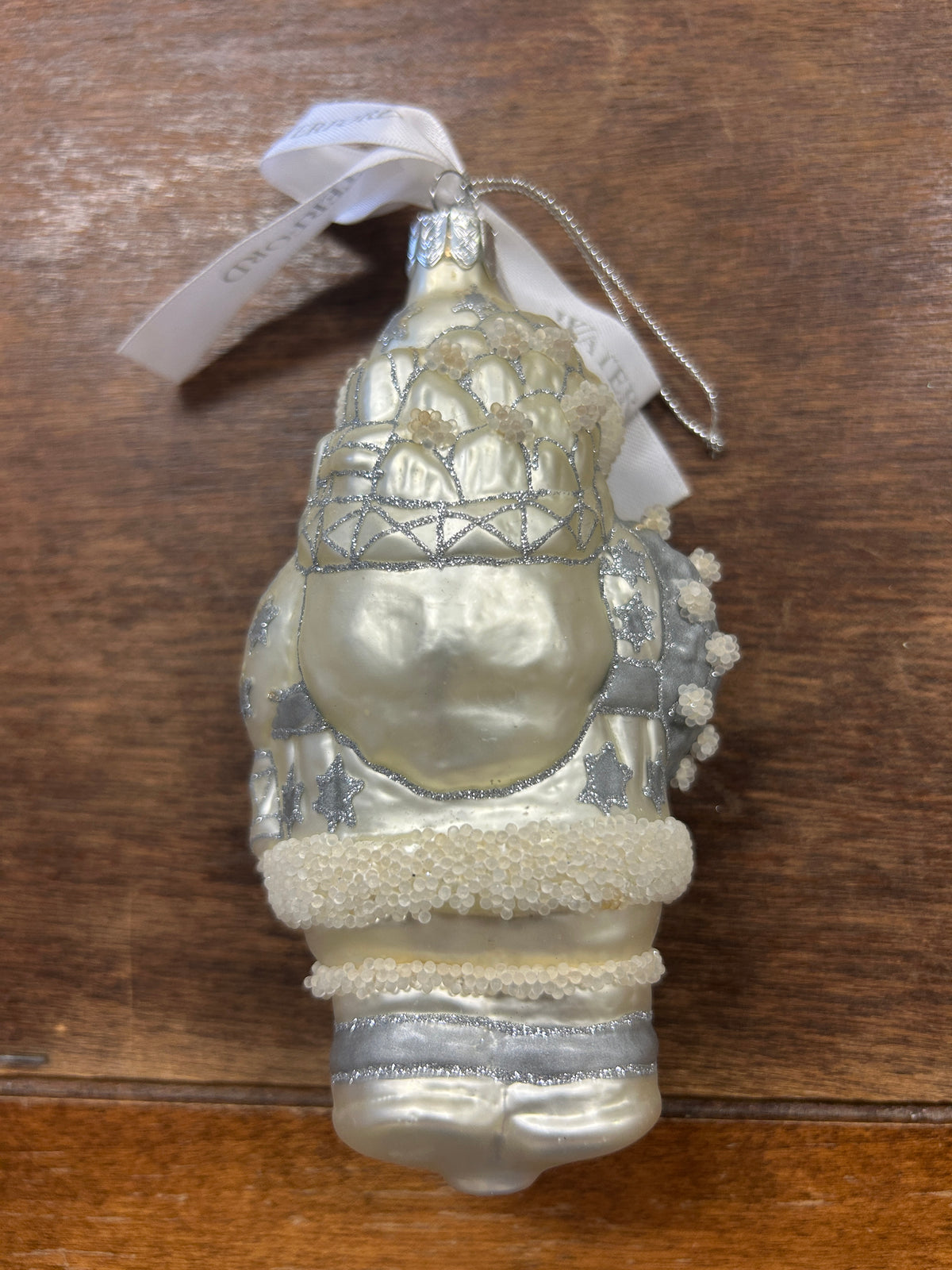 White Waterford Silver Christmas Santa Ornament, 5 1/2"