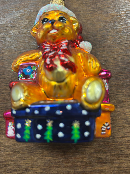 Multicolor Christopher Radko Christmas Cheer Teddy Bear Ornament, 4 1/2"