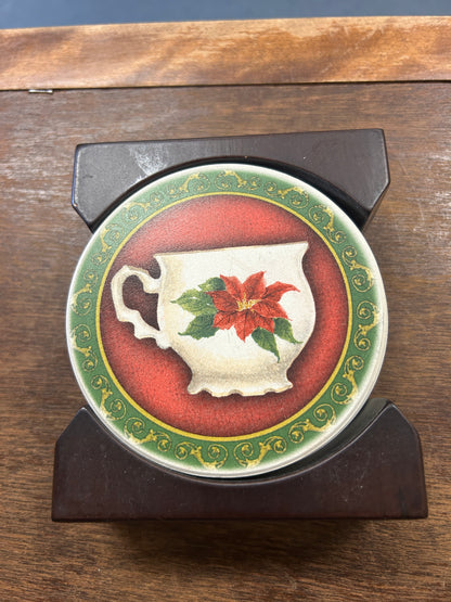 Red Green White Cypress Home NEW Christmas Stone Coasters 4, 4"
