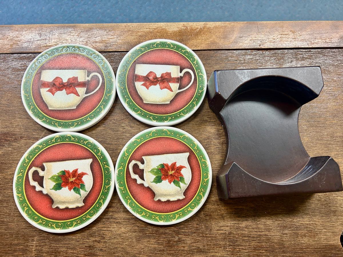 Red Green White Cypress Home NEW Christmas Stone Coasters 4, 4"