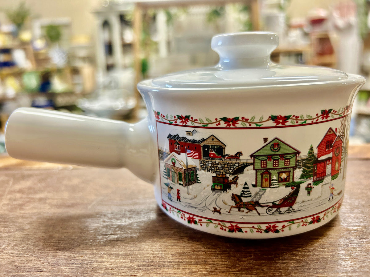 Red Green White Russ NEW Christmas Crock w/ Lid, 7"