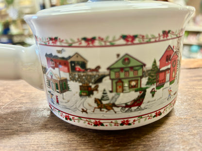 Red Green White Russ NEW Christmas Crock w/ Lid, 7"