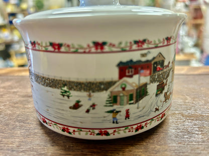 Red Green White Russ NEW Christmas Crock w/ Lid, 7"