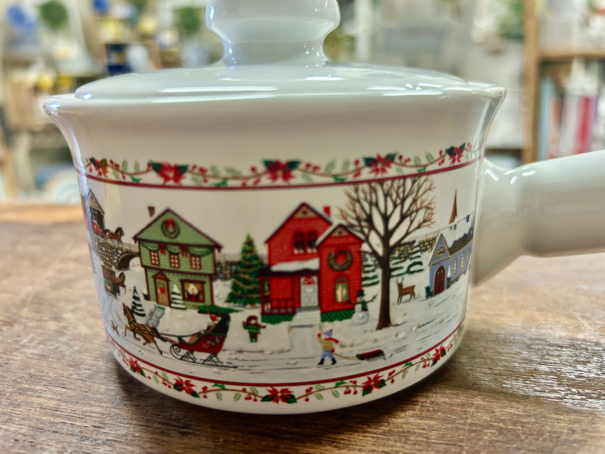 Red Green White Russ NEW Christmas Crock w/ Lid, 7"