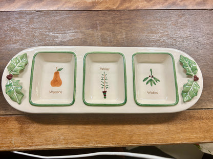 Red Green White Russ NEW 3 Section Christmas Platter, 16 1/2"