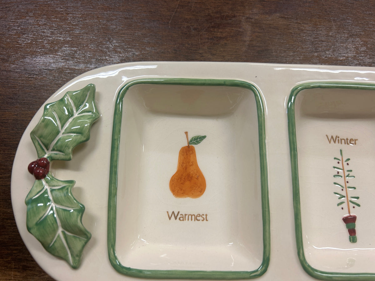 Red Green White Russ NEW 3 Section Christmas Platter, 16 1/2"